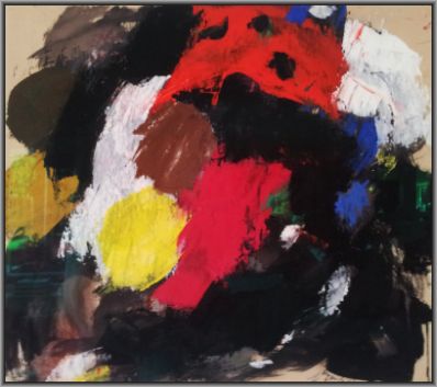 schilderijen te koop van kunstschilder, Eugene Brands Abstracte compositie, zonder titel gedateerd 1963, expositie, galerie wijdemeren breukeleveen