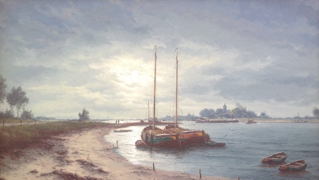 Schilderijen te koop van kunstschilder HJ Wijngaard riviergezicht olie op doek, gesigneerd, Expositie Galerie Wijdemeren Breukeleveen