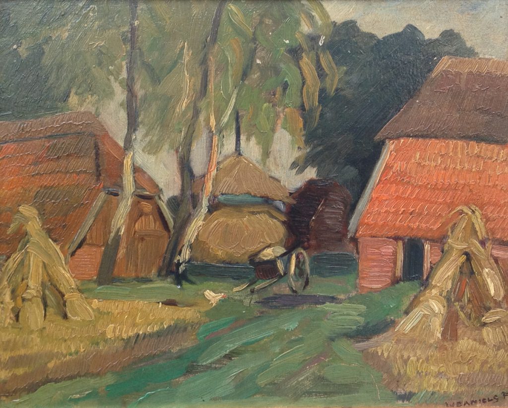 Kunst te koop bij Galerie Wijdemeren van W.F. Daniels Boerderij met hooiberg 24 x 29 cm