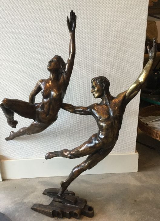 Schilderijen te koop van kunstschilder JeanMarianne Bremers Ensemble en avent, twee dansers brons, 83cm unica, Expositie Galerie Wijdemeren Breukeleveen