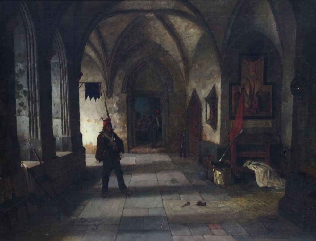 Schilderijen te koop, kerkinterieur olie op doek, gesigneerd, expositie Galerie Wijdemeren Breukeleveen