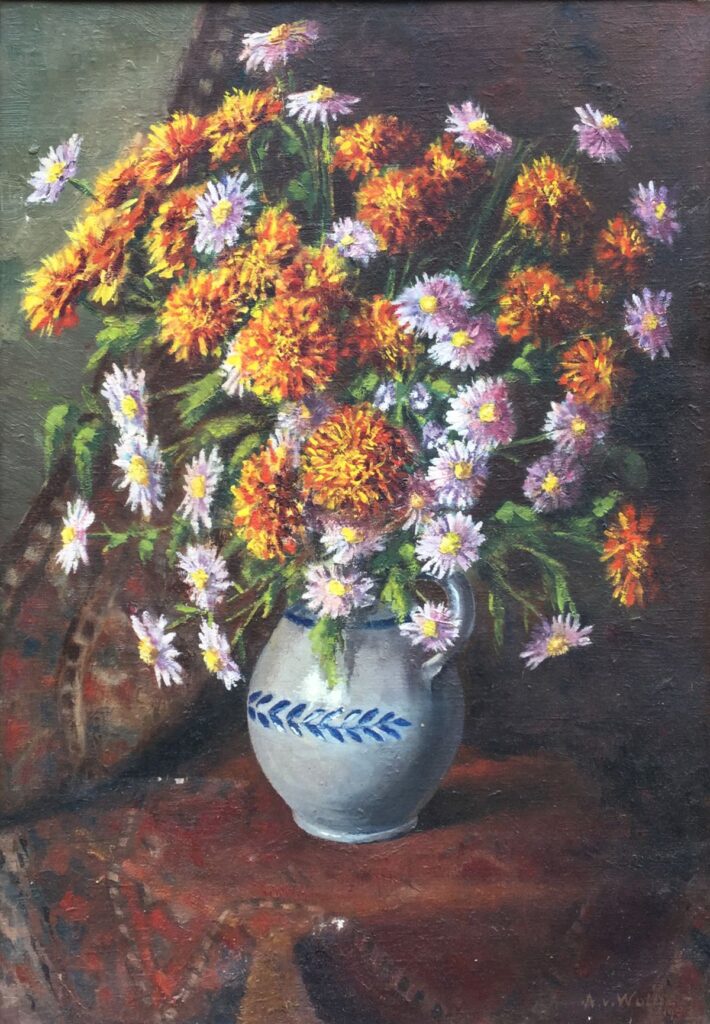 Kunstenaar Annemarie van Wolde-Mulder C4113-3, A. v Wolde, Stilleven met bloemen
olie op doek, 70 x 50 cm, r.o.gesigneerd