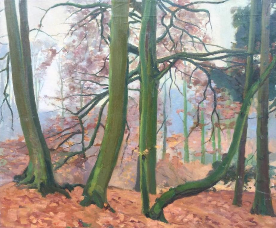 Kunst te koop bij Galerie Wijdemeren van kunstschilder Jacob de Heer Kloots Herfstachtig bosgezicht olie op doek, 50.5 x 60 cm