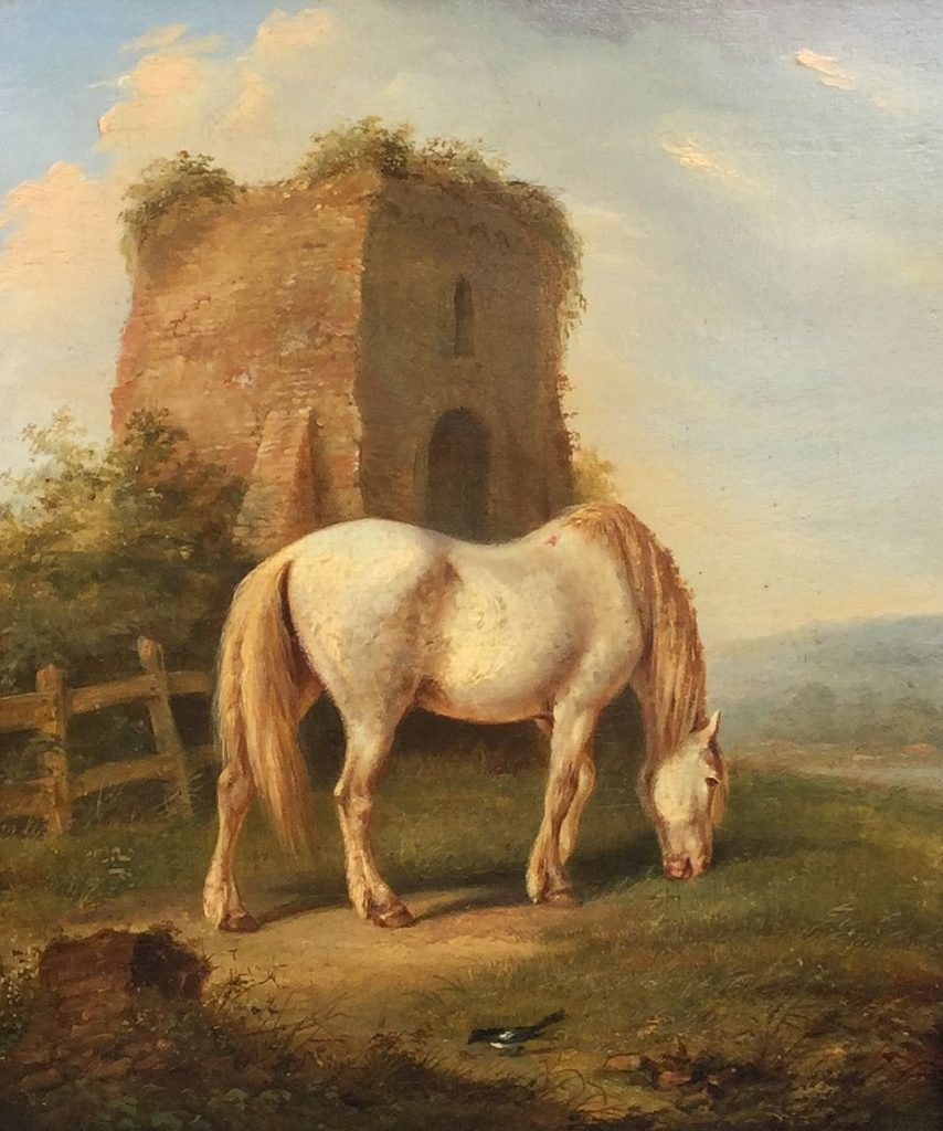 Kunstenaar  C4657-2
Romantiek, 19de eeuw
paard bij ruïne
olie op paneel, ongesigneerd