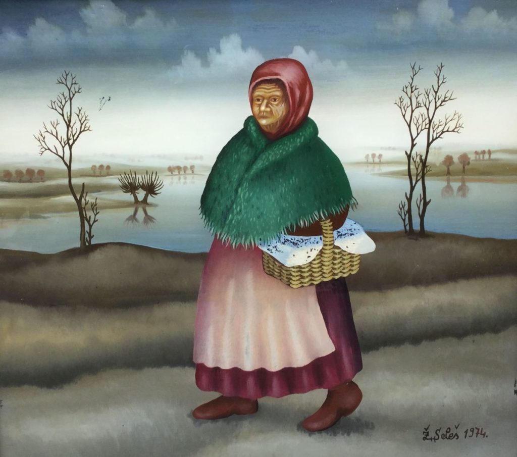 Schilderijen te koop van kunstschilder Zeljko Seles Oude vrouw olie op glas, 31.5 x 35 cm rechtsonder gesigneerd en gedateerd 1974, Expositie Galerie Wijdemeren Breukeleveen