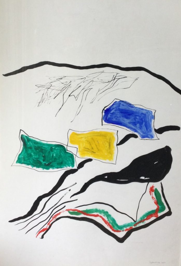 Kunst te koop bij Galerie Wijdemeren van kunstschilder Therese Uytenborg Abstracte compositie gemengde techniek op papier, beeldmaat 99.5 x 69 cm gesigneerd rechtsonder, gedateerd 1990