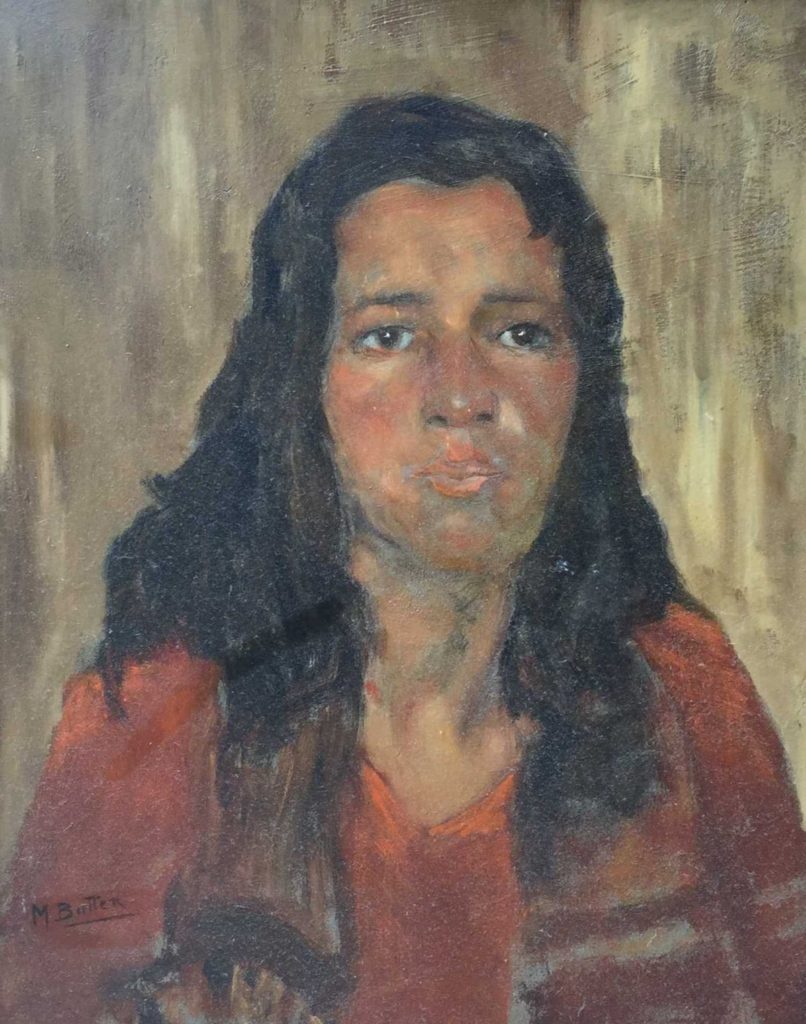 C3676 Meindert Butter Portret van een dame olie op paneel, paneelmaat 50 x 40 cm lijstmaat 57 x 47 cm l.o. gesigneerd