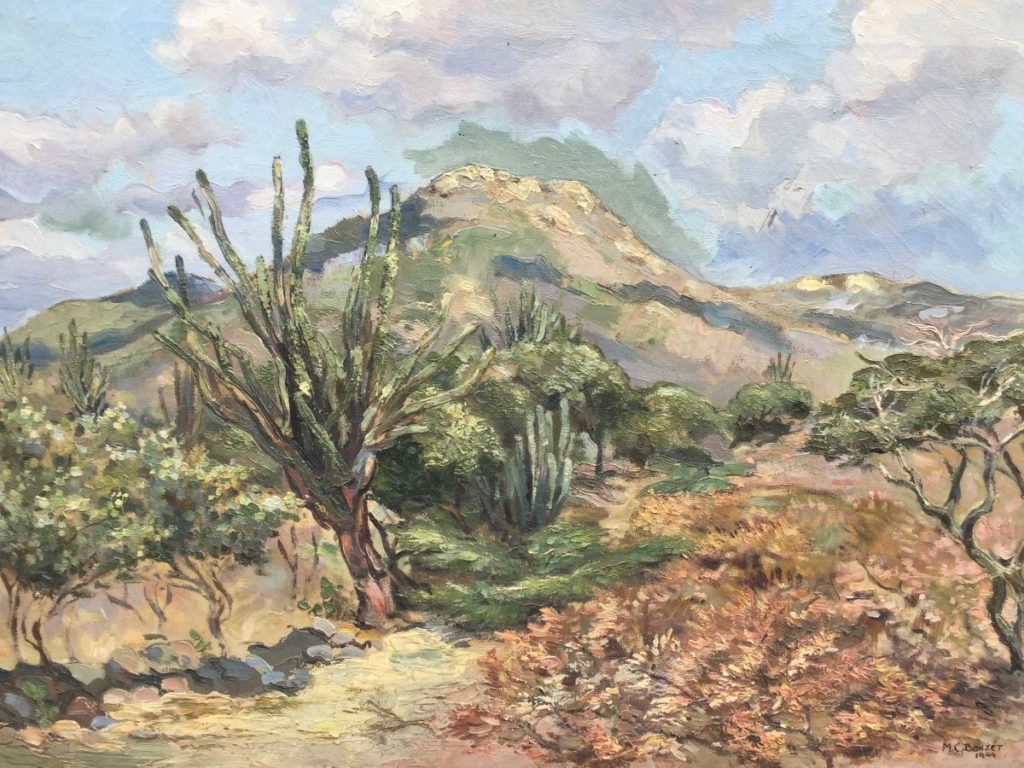 C3843-2 Marinus Christiaan Bonzet Woestijnlandschap met cactussen olieverf op doek, doekmaat 47 x 63,5 cm rechtsonder gesigneerd, 1944 gedateerd